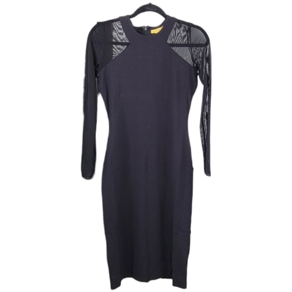NWT Catherine Malandrino 2 Jacinta Black Mesh Midi Sheath Dress LBD Elegant Edgy - Picture 2 of 11